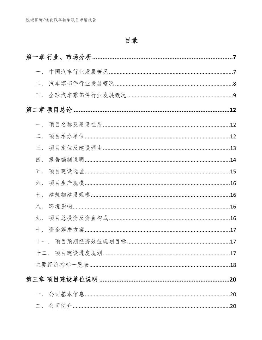 通化汽车轴承项目申请报告（模板范文）_第1页