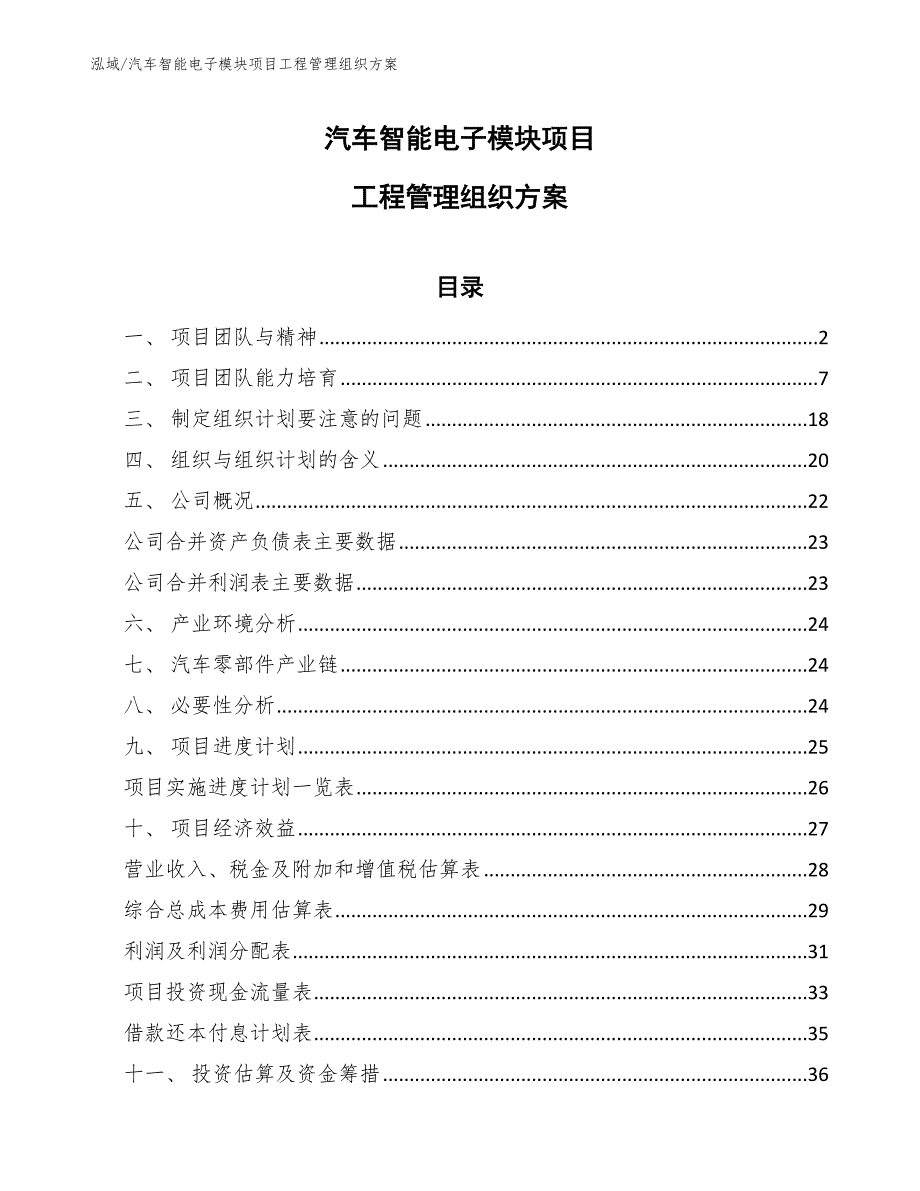 汽车智能电子模块项目工程管理组织方案_第1页