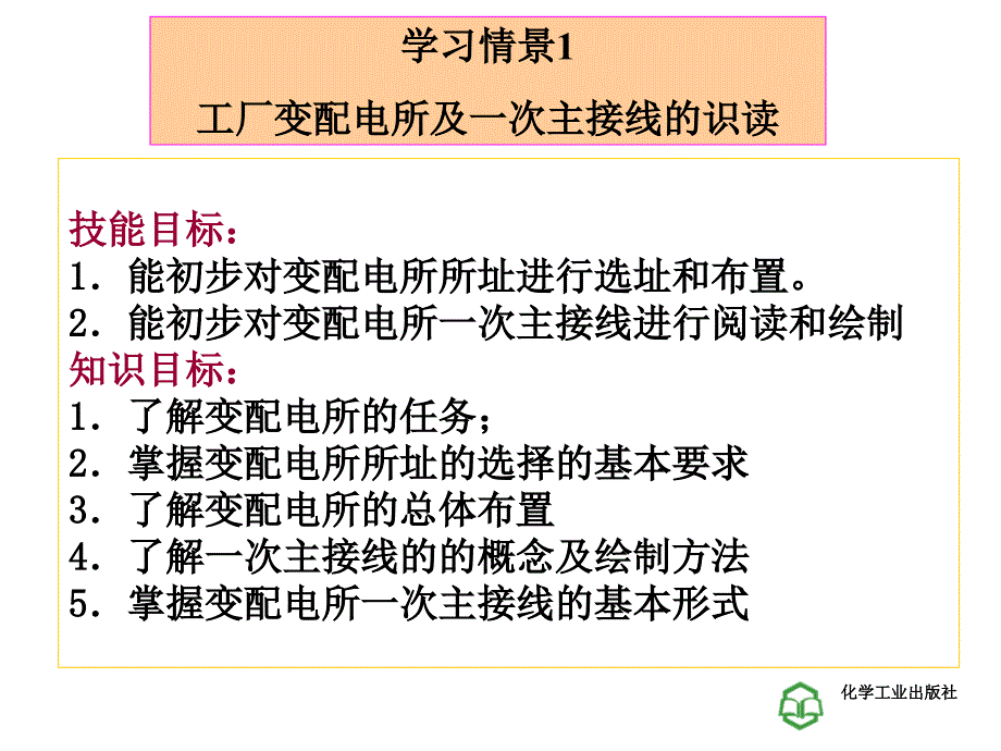 工厂供电技术学习情景1工厂变配电所及一次主接线的识读课件_第1页