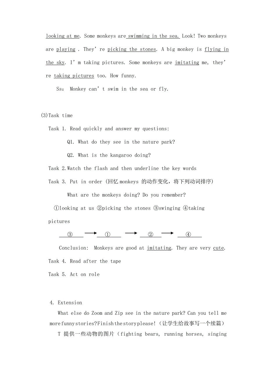 人教版小学英语五年级Look At The Monkeys五）教学设计_第4页