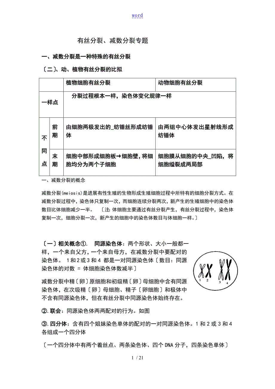 有丝分裂减数分裂全部知识点题型总结材料_第1页