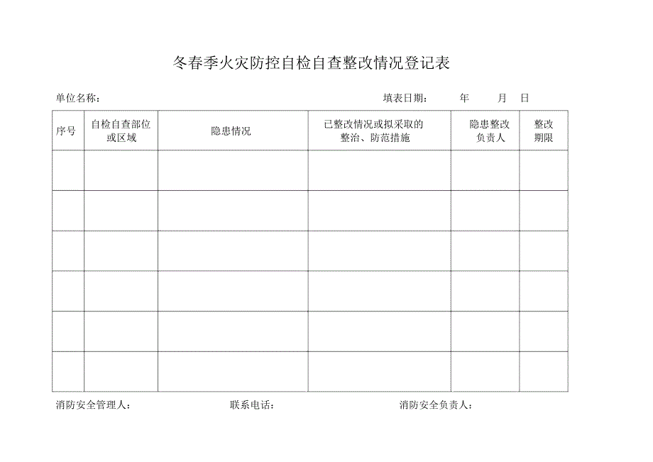 北京师范大学冬春季火灾防控自检自查整改情况登记表_第1页