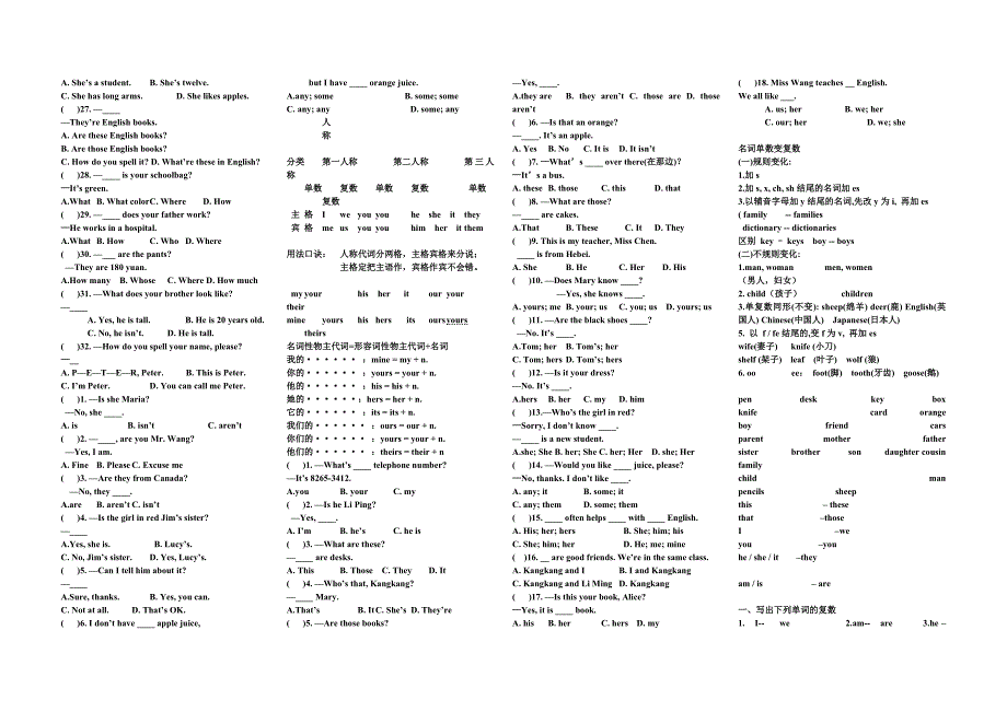 七年级英语上册知识点_第3页