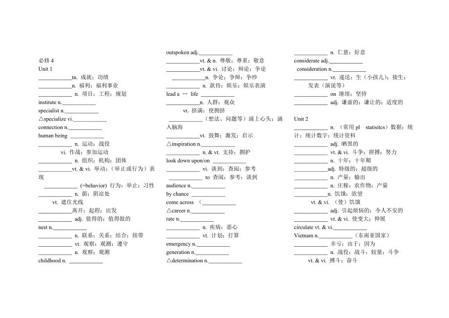 人教版高二英语必修4单词表