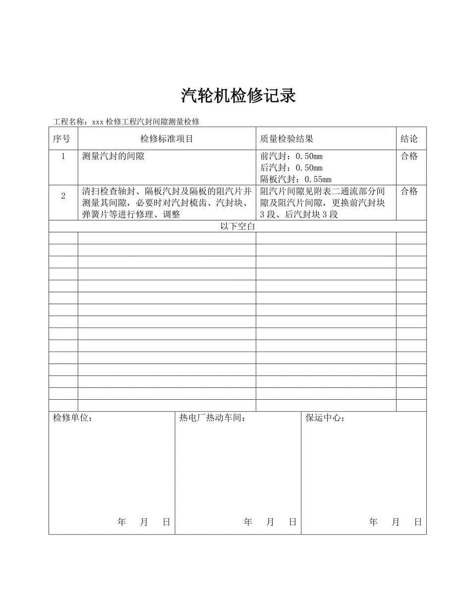 最新汽轮机检修检验批验收记录_第5页