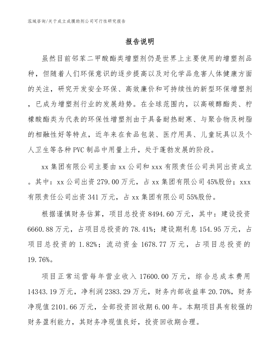 关于成立成膜助剂公司可行性研究报告（模板范本）_第2页