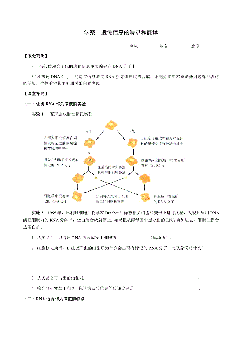 遗传信息的转录和翻译.docx_第1页