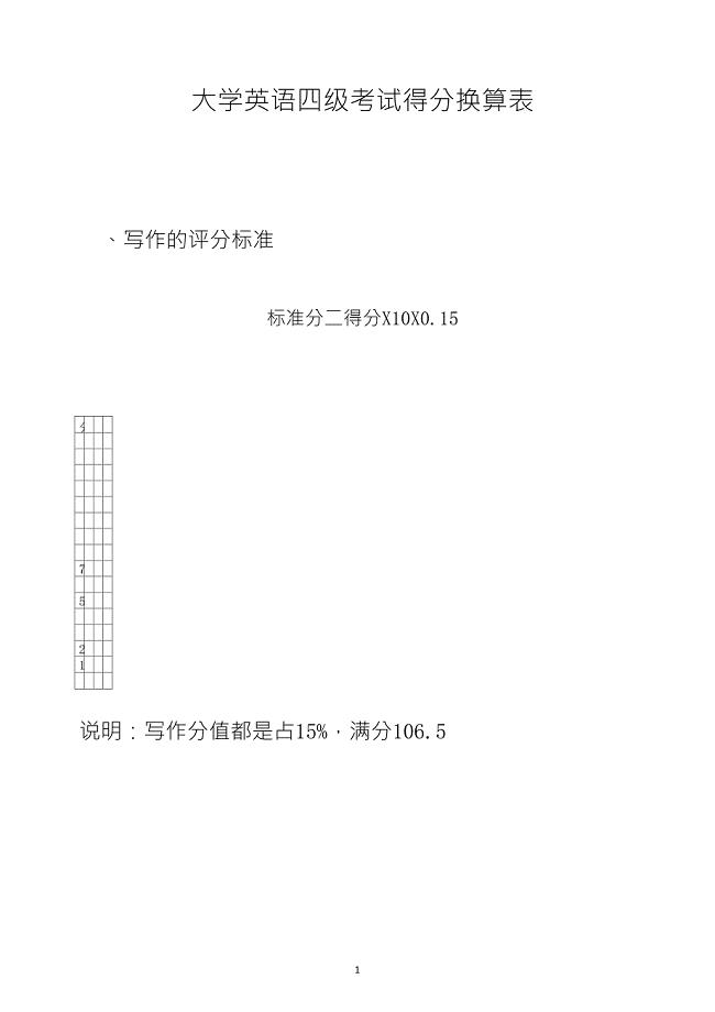 大学英语四级得分换算表