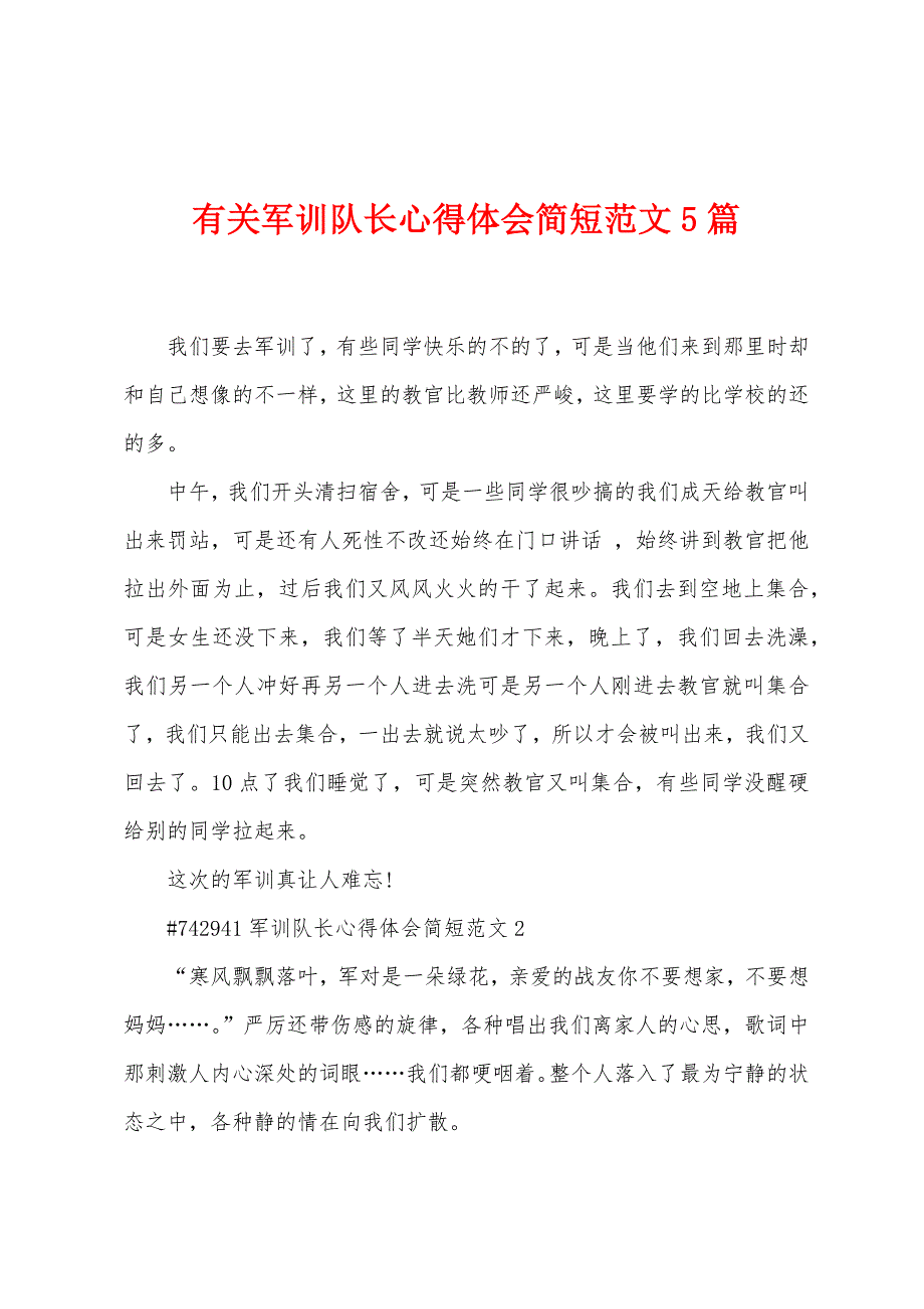 有关军训队长心得体会简短范文5篇.doc_第1页