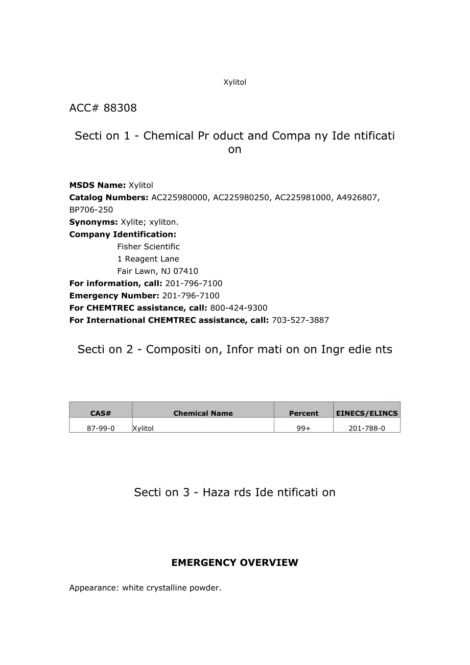 木糖醇msds英文版 正式_第1页