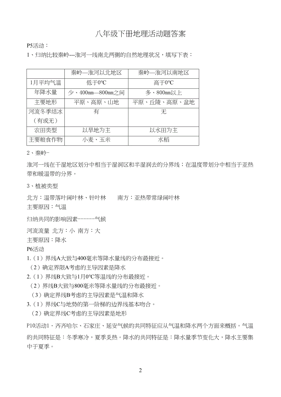 新人教版地理教材八年级下册书后活动题答案_第2页