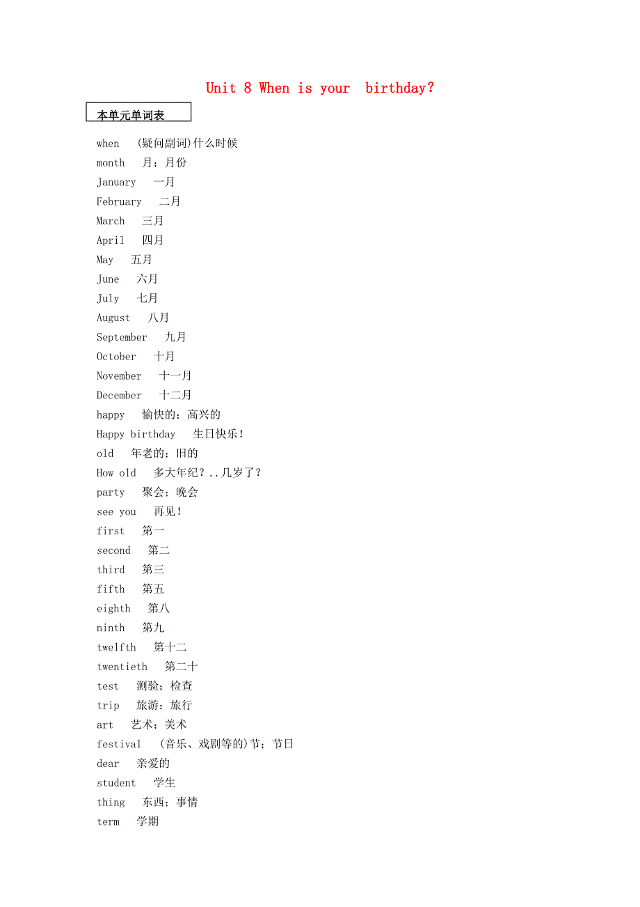 2018七年级英语上册Unit8Whenisyourbirthday单词+重点句型语法解析新版人教新目标版_第1页