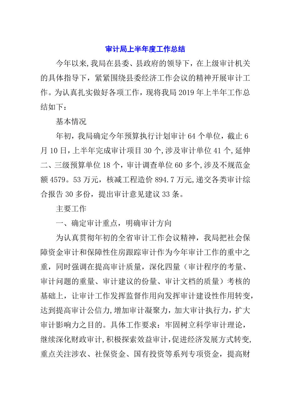 审计局上半年度工作总结.docx_第1页