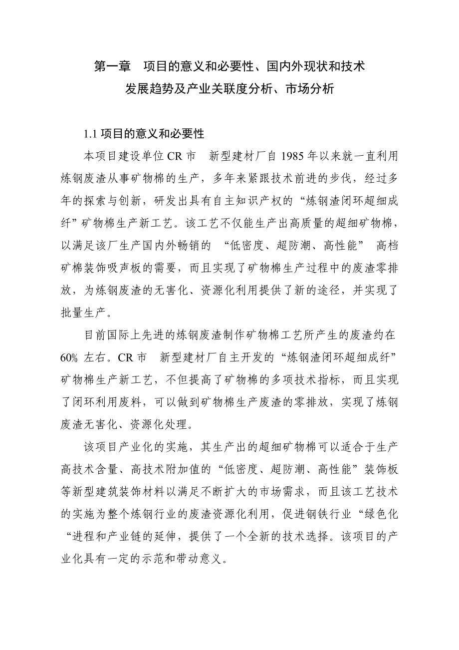 炼钢渣闭环超细成纤产业化项目资金可行性策划书.doc_第1页