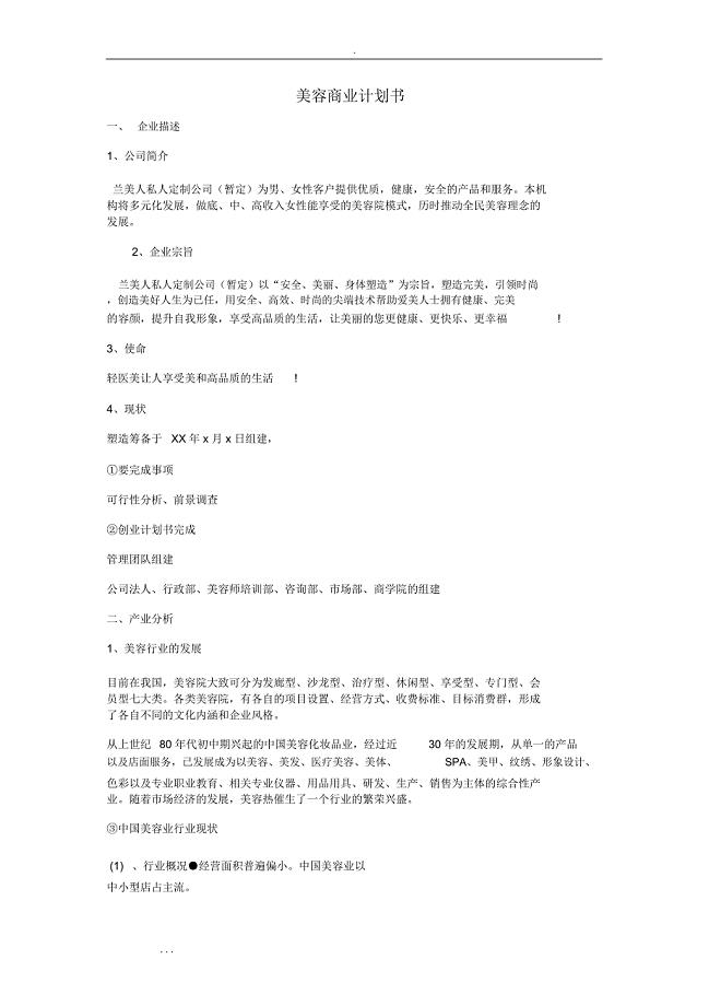 轻医美商业实施计划书