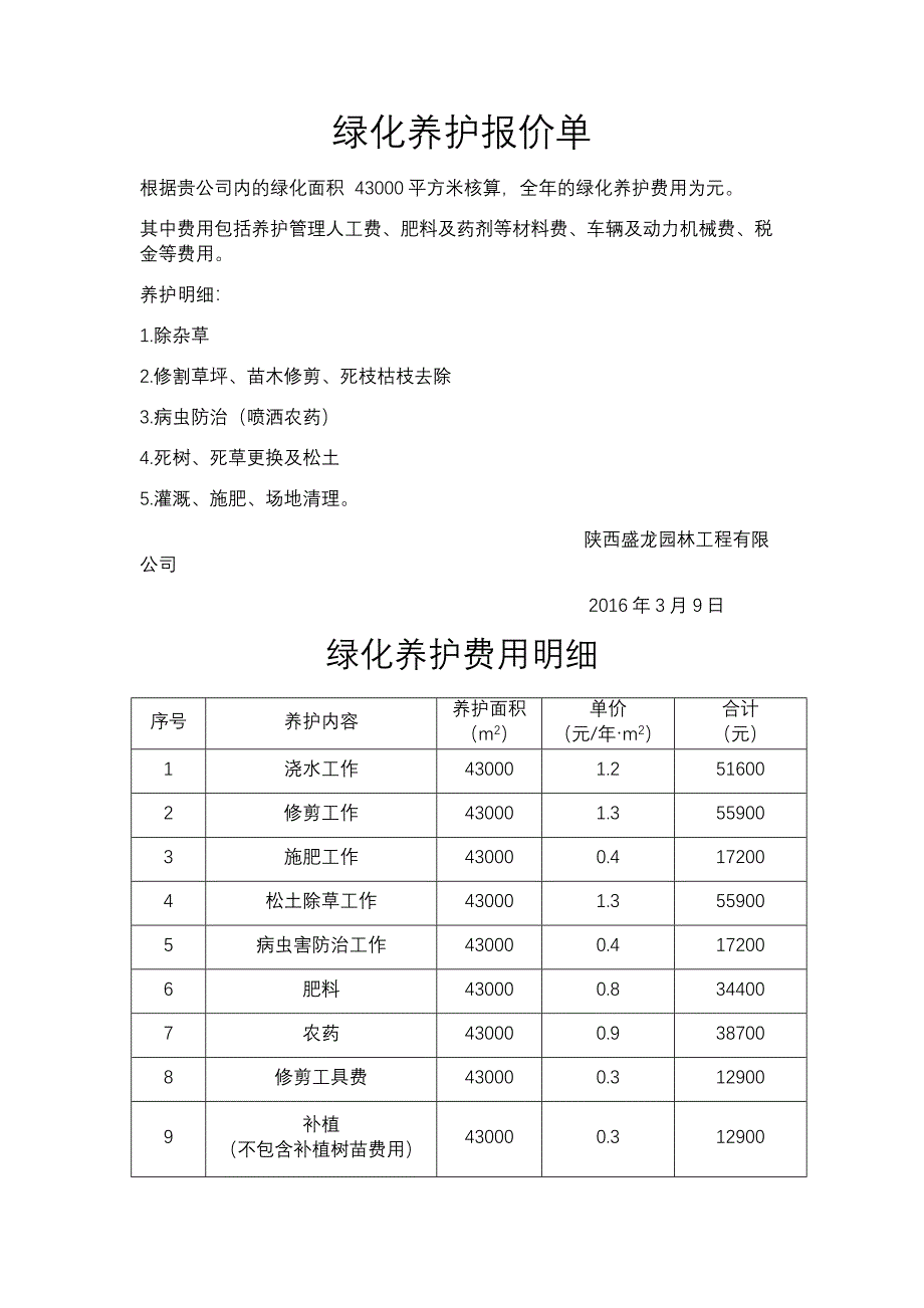 绿化养护报价表最新版_第2页