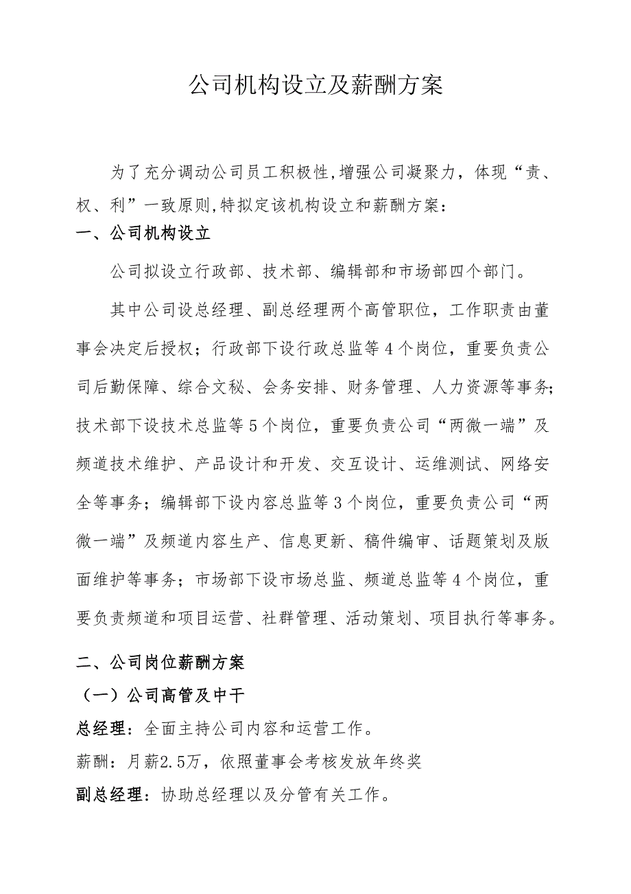 新媒体公司机构设置薪酬方案及激励机制样本.doc_第1页