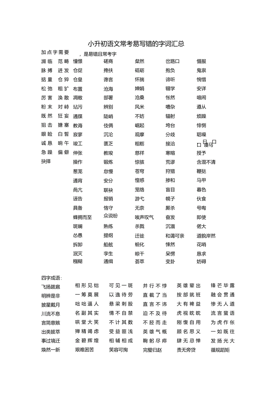 小升初语文常考易写错的字词汇总_第1页