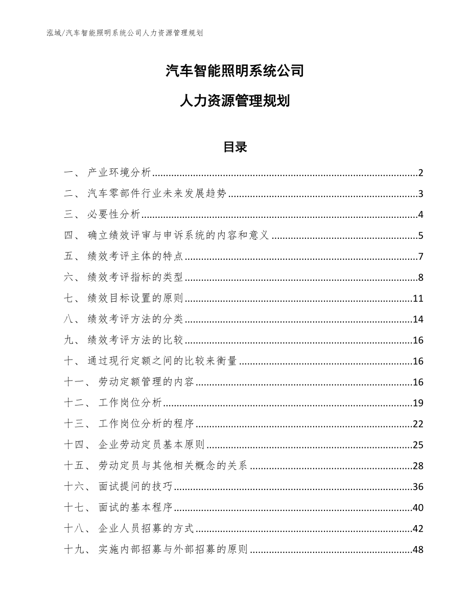 汽车智能照明系统公司人力资源管理规划_参考_第1页