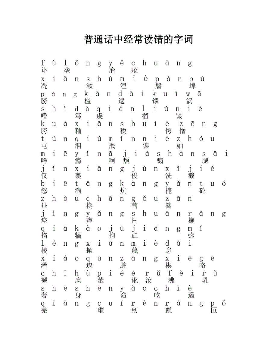 普通话容易错字_第1页