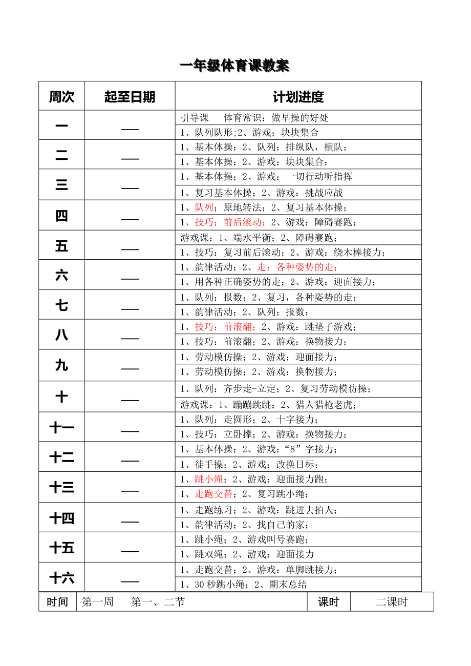 小学一年级体育全套的教案已整理_第4页