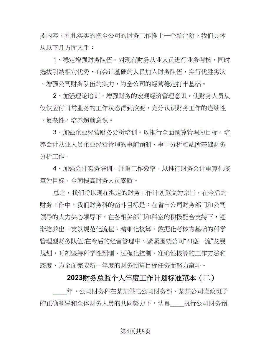 2023财务总监个人年度工作计划标准范本（二篇）_第4页