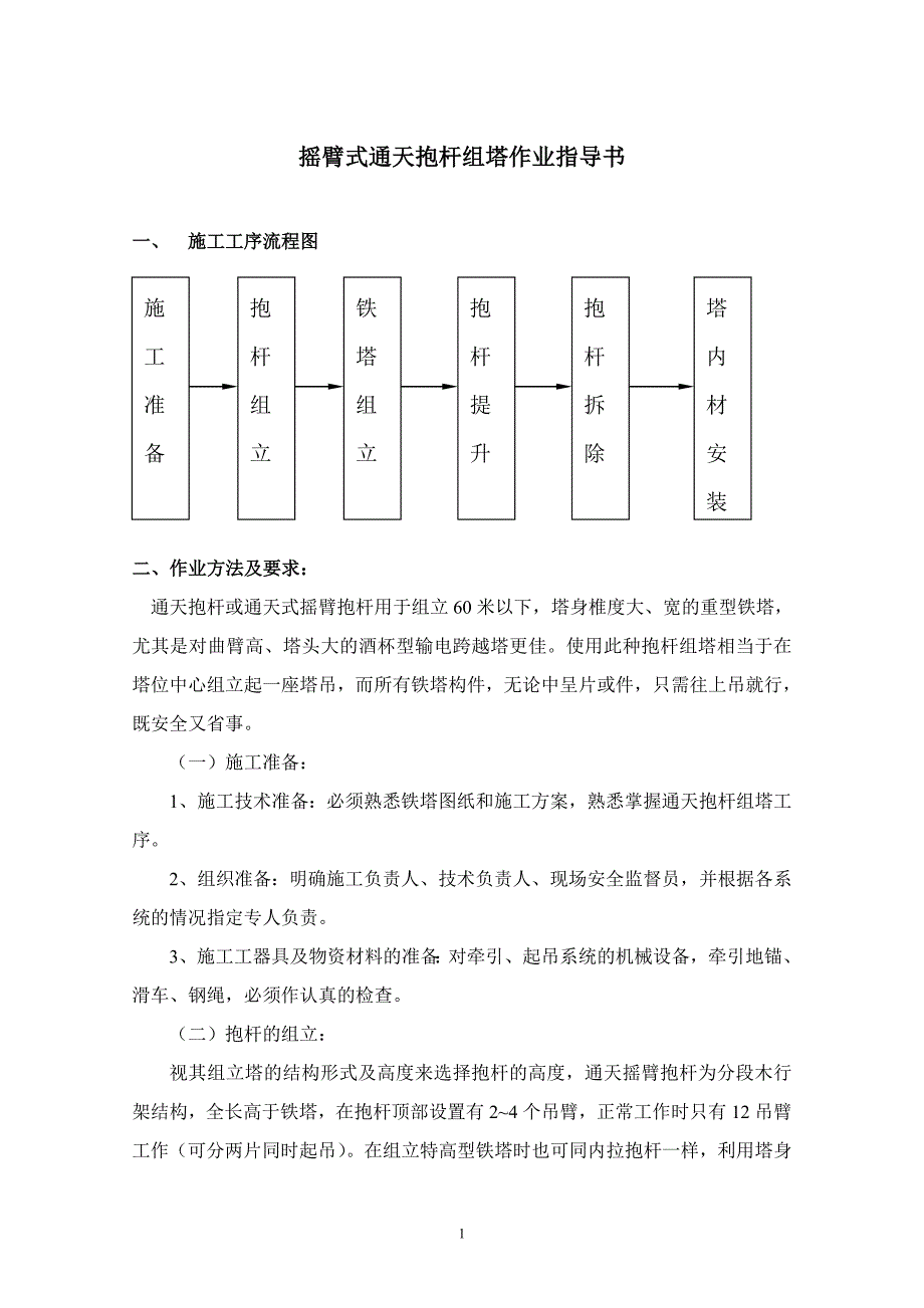 摇臂式通天抱杆组塔作业指导书.doc_第1页