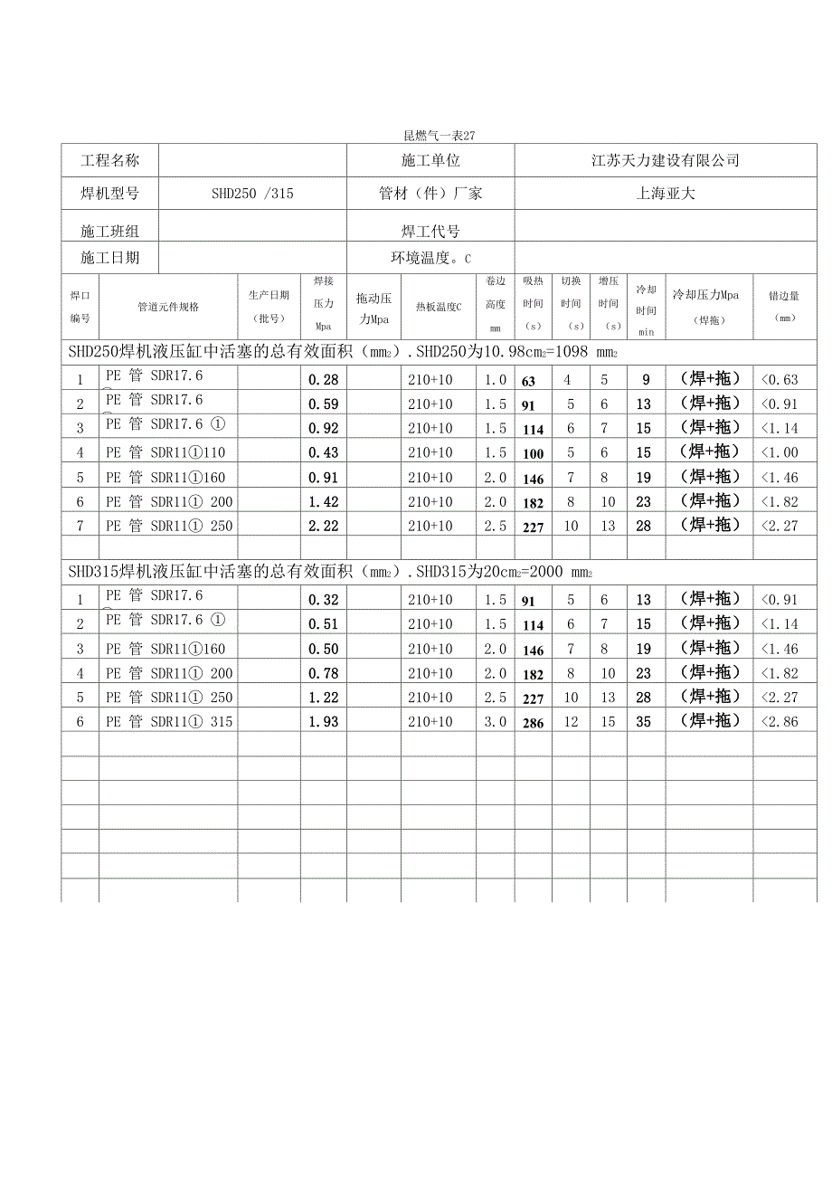PE管热熔焊接记录_第1页