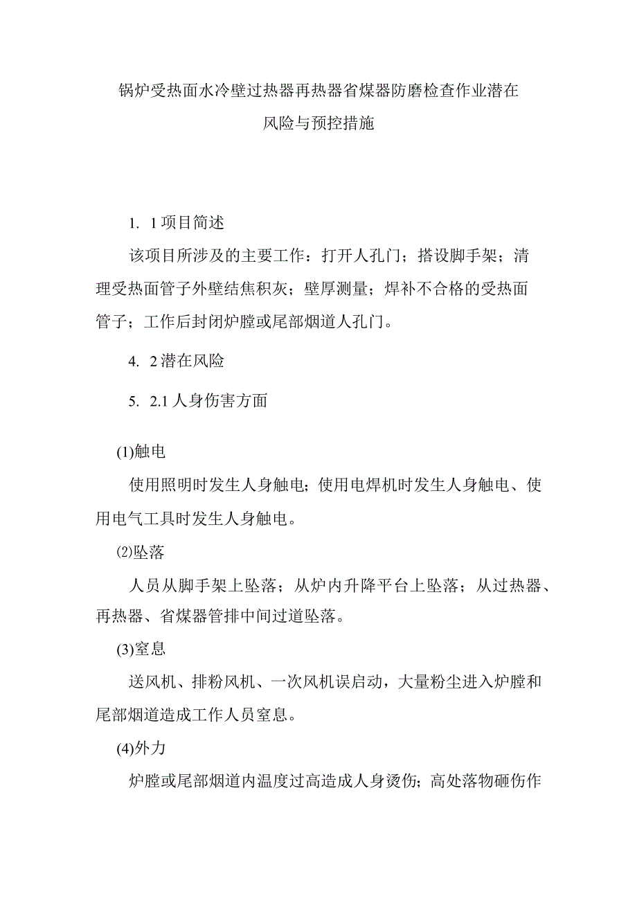 锅炉受热面水冷壁过热器再热器省煤器防磨检查作业潜在风险与预控措施_第1页