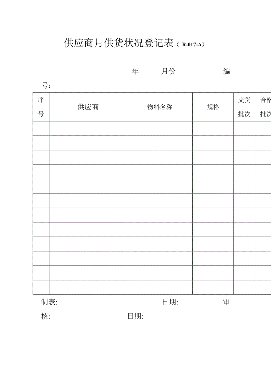 供应商月供货情况记录表_第1页