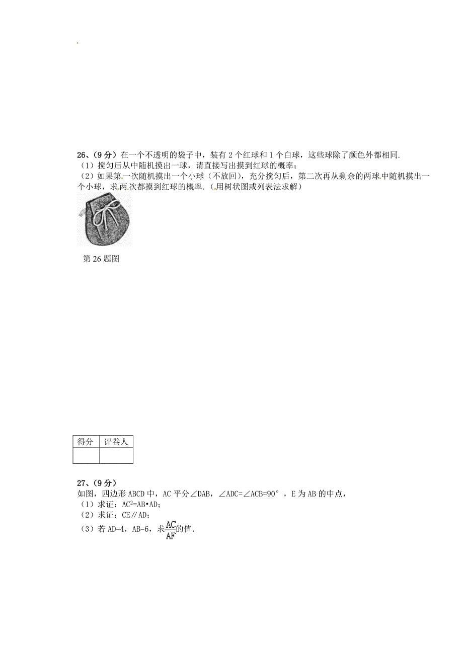 山东省章丘市辛寨乡辛锐中学2015届九年级数学上学期期中试题北师大版_第5页