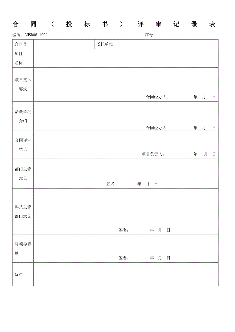 合同(投标书)评审记录表_第1页