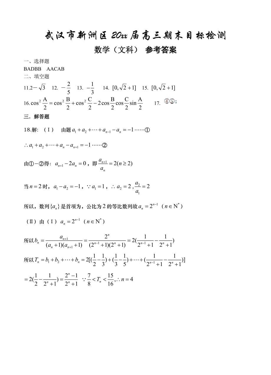 湖北高三上学期期末目标检测数学文试题及答案_第5页