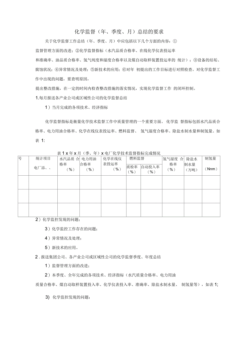 电厂化学监督总结报表要求_第1页