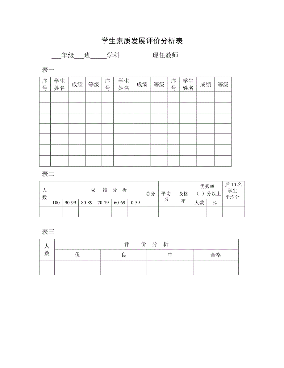 学生素质发展评价分析表_第1页