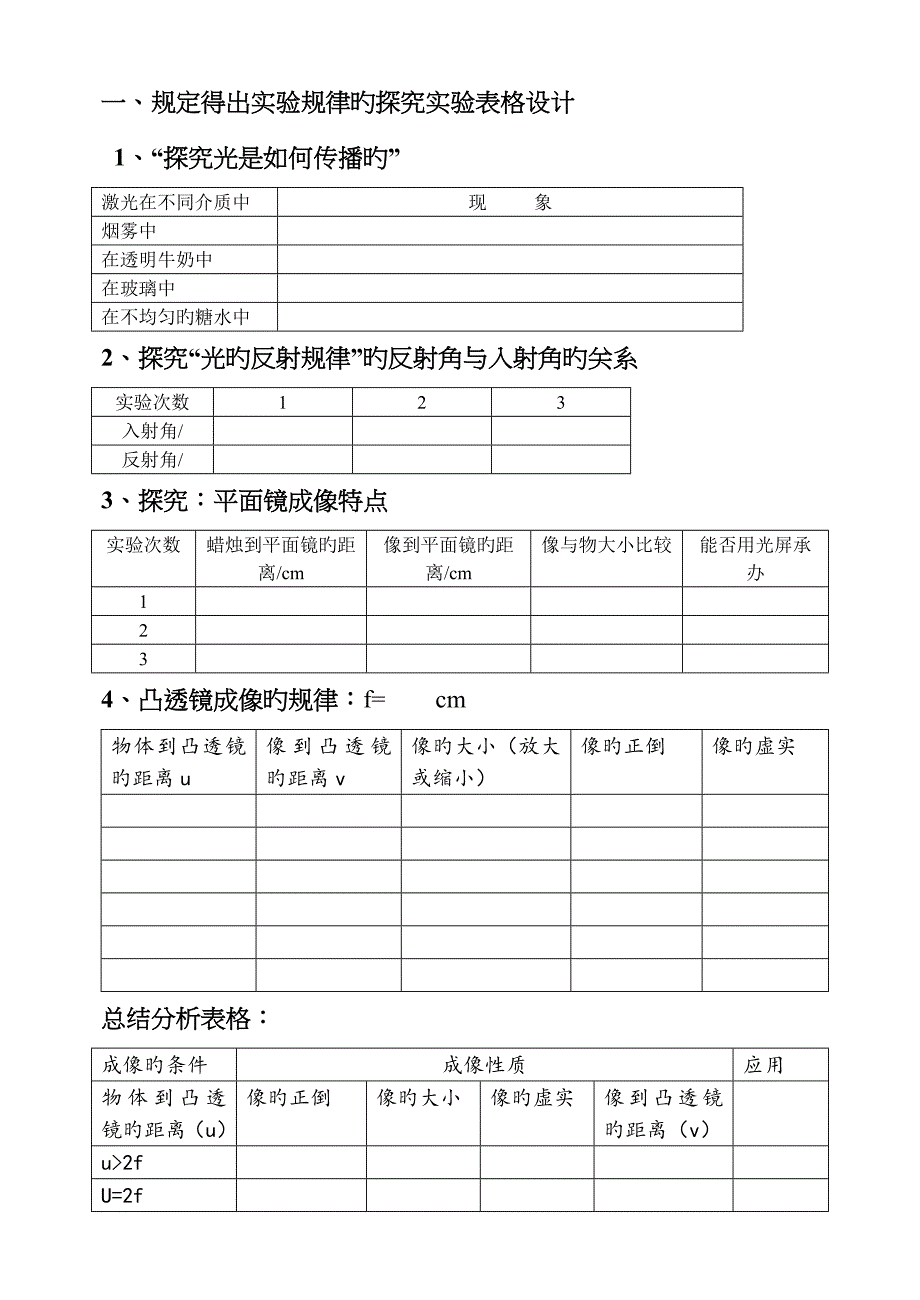 初中物理实验记录表格_第1页