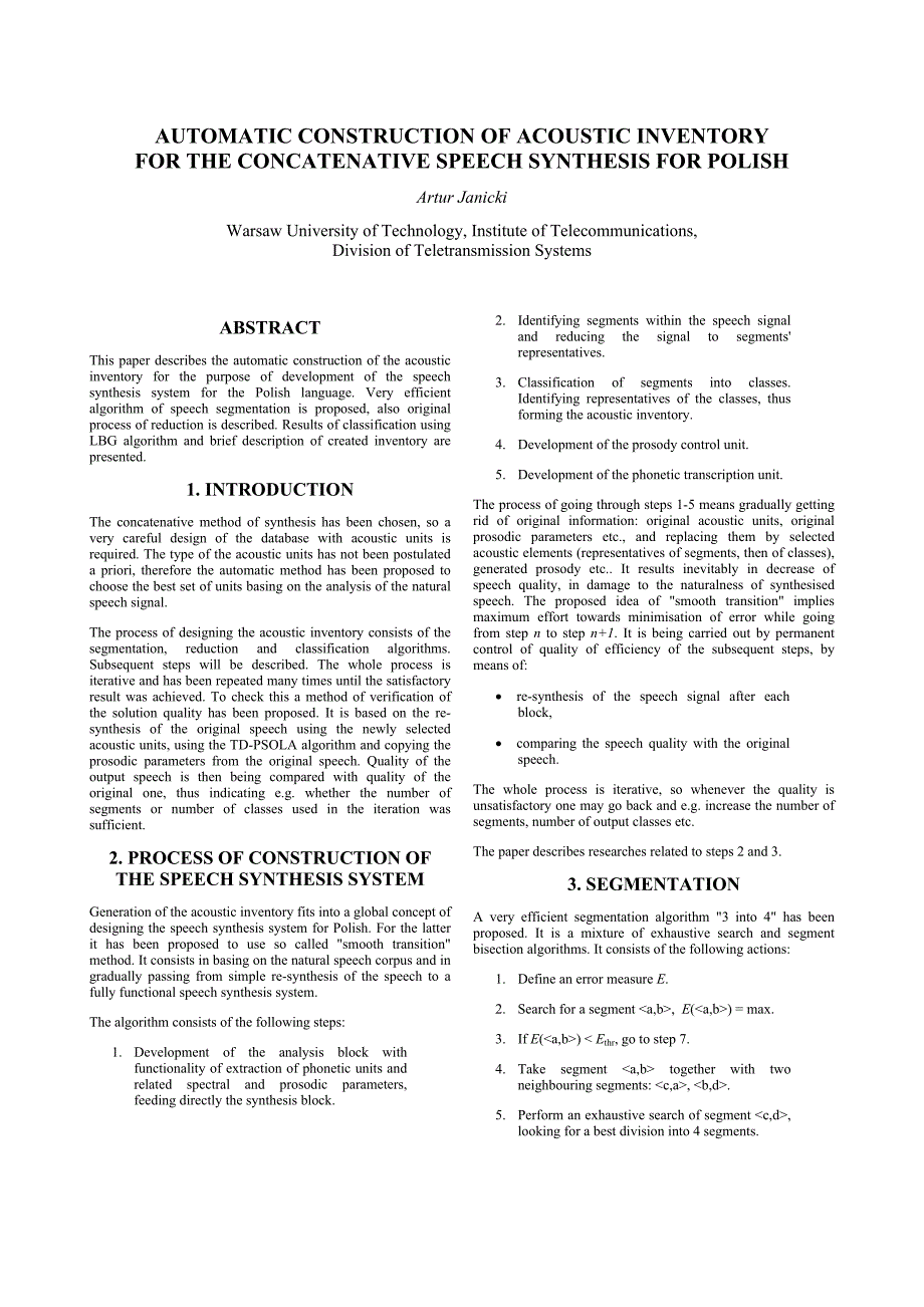 Automaticconstructionofacousticinventoryfortheconcatenativespeechsynthesisforpolish._第1页