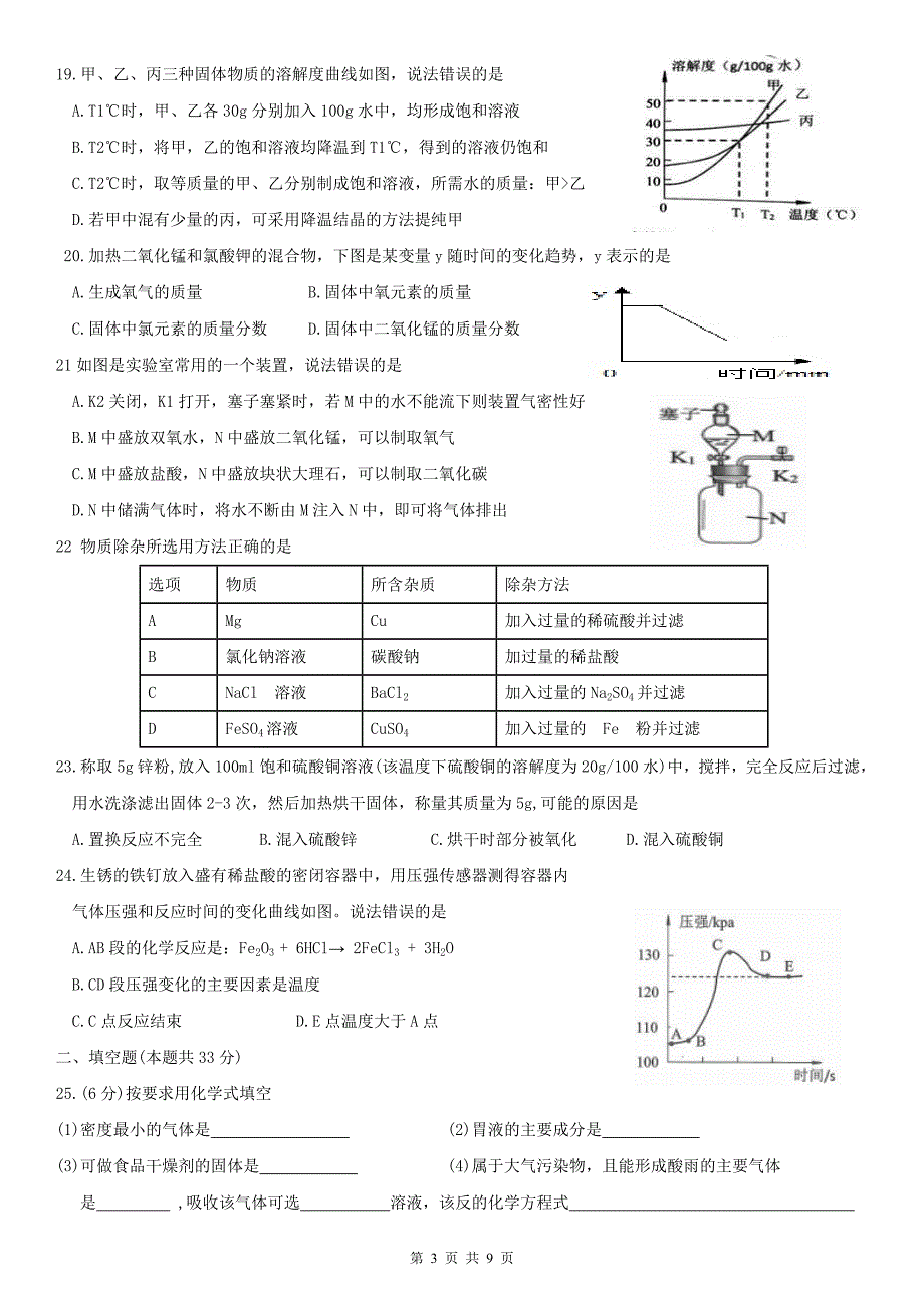 2020-2021年初三化学二模试卷(含答案)_第3页