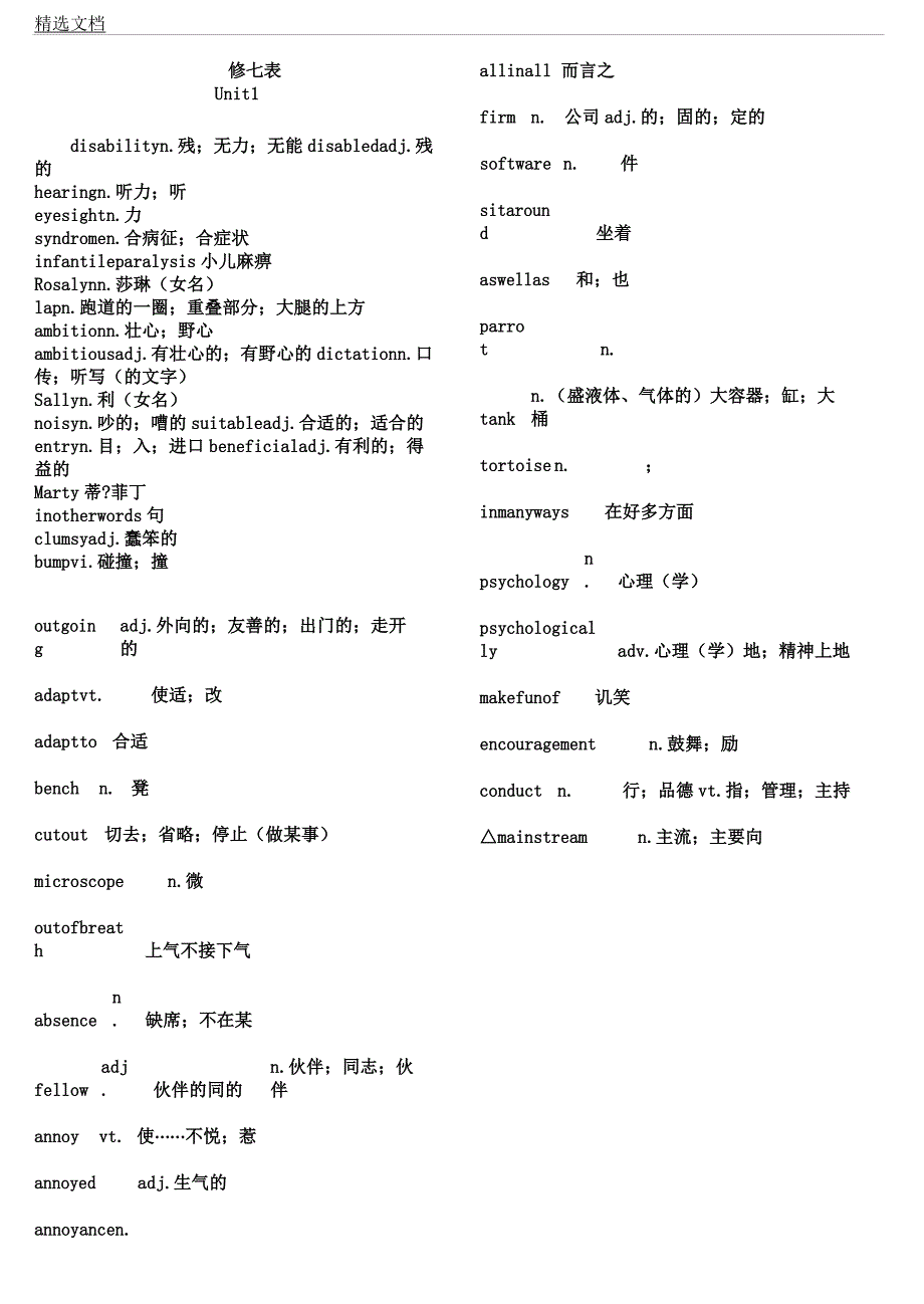 人教版高中英语选修七词汇表格.docx_第1页