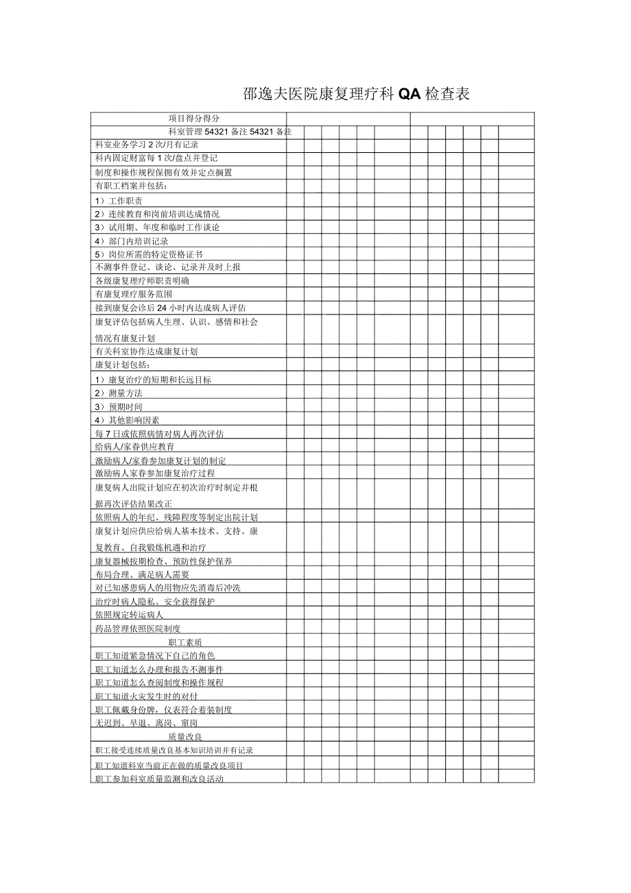 邵逸夫医院康复理疗科QA检查表.doc_第1页