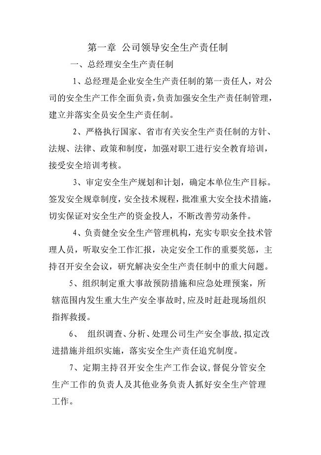 天然气有限公司安全生产责任制