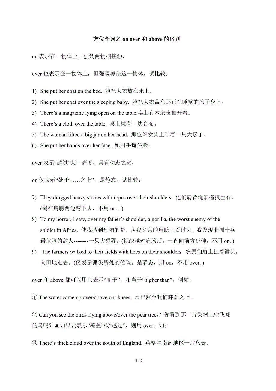 方位介词之on、over和above的区别_第1页