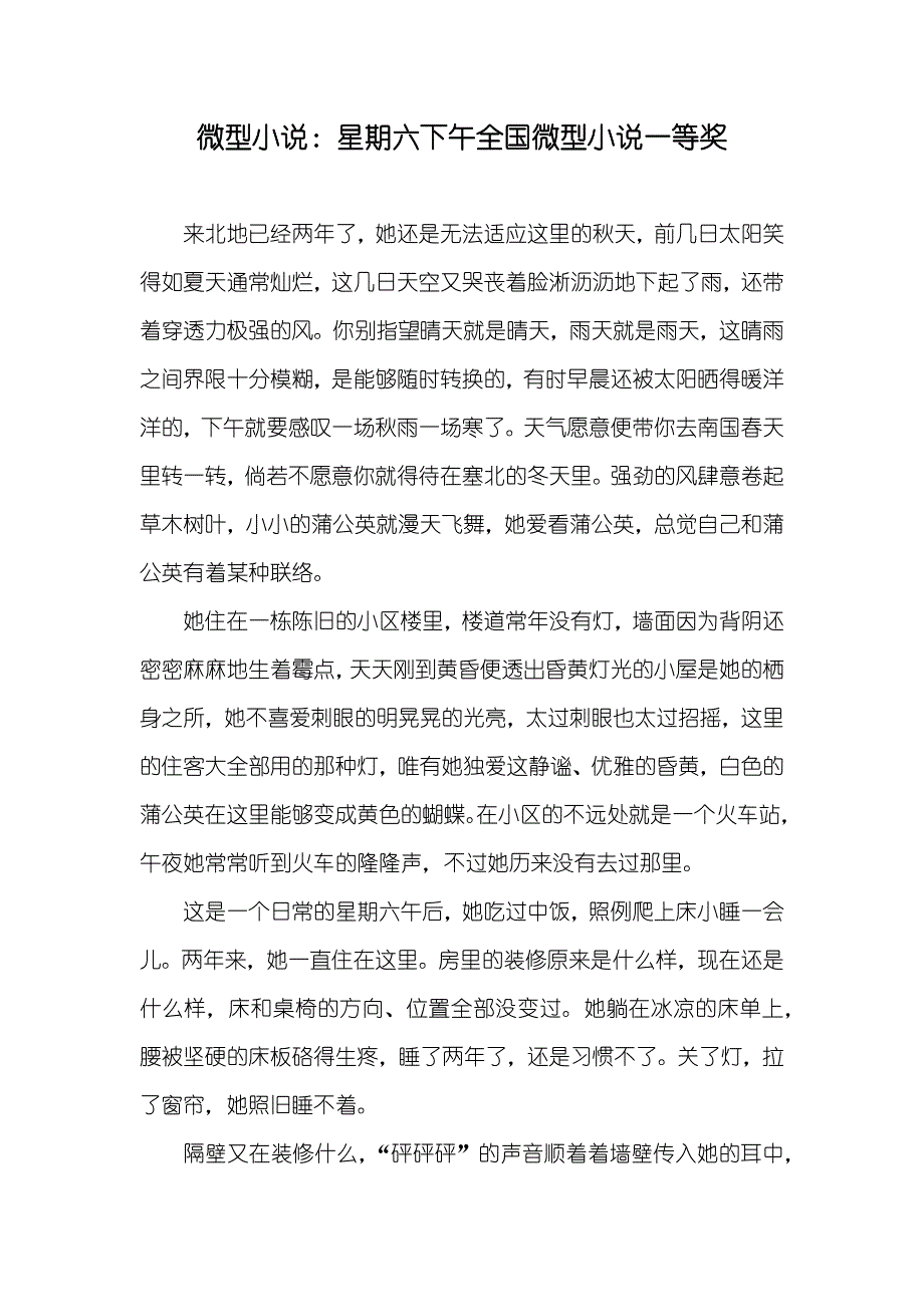 微型：星期六下午全国微型一等奖_第1页