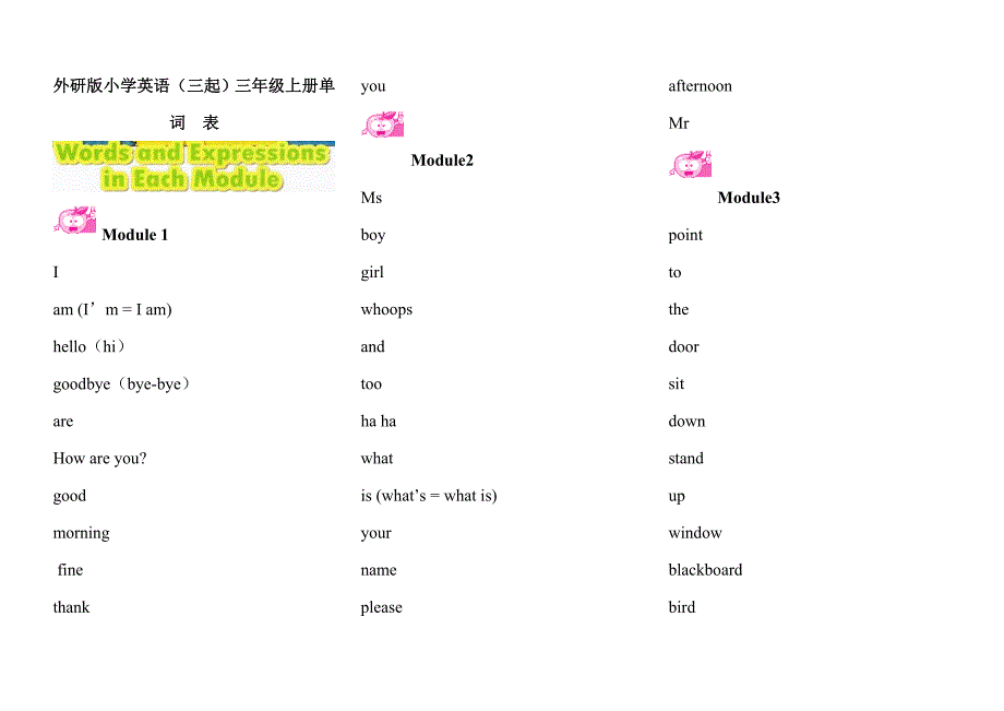 2023年外研社三年级上册知识点_第1页