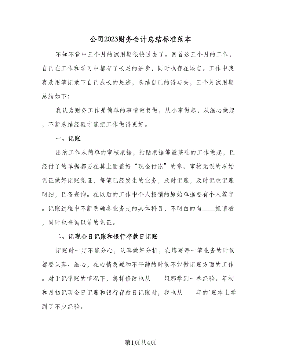 公司2023财务会计总结标准范本（二篇）.doc_第1页