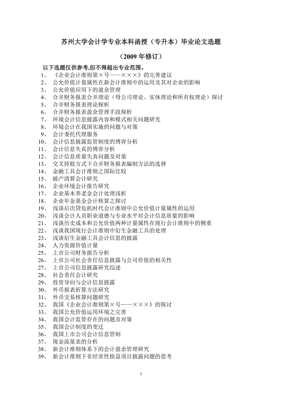 精品资料（2021-2022年收藏的）苏州大学会计学专业本科函授专升本毕业论文选题_第1页