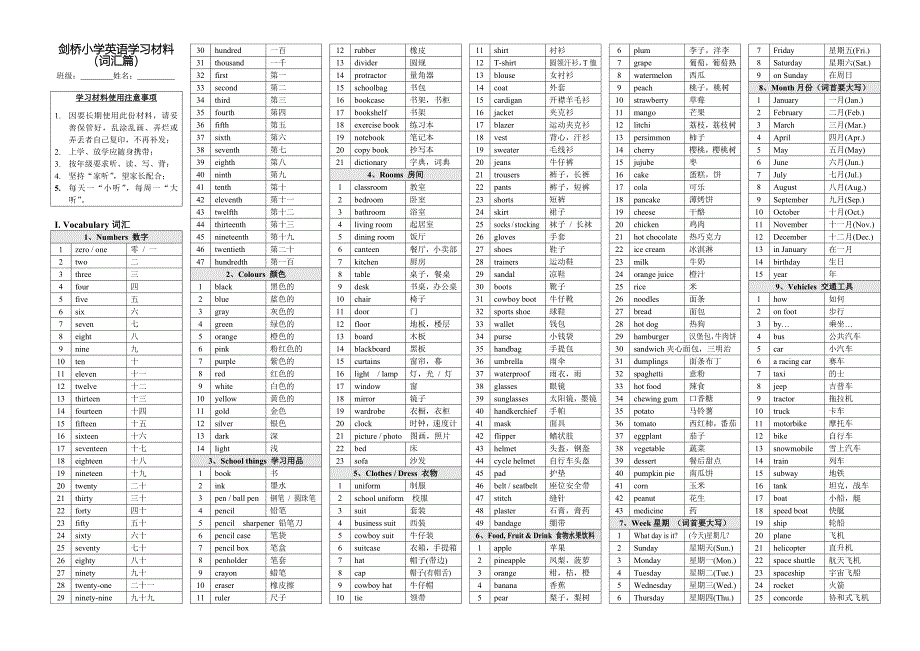 剑桥小学英语学习材料(词汇篇).doc_第1页