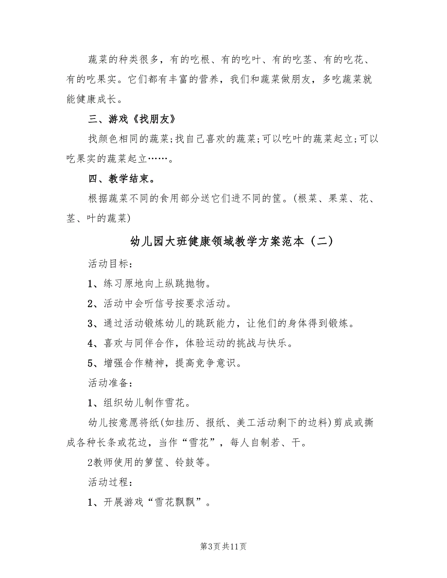 幼儿园大班健康领域教学方案范本（六篇）_第3页