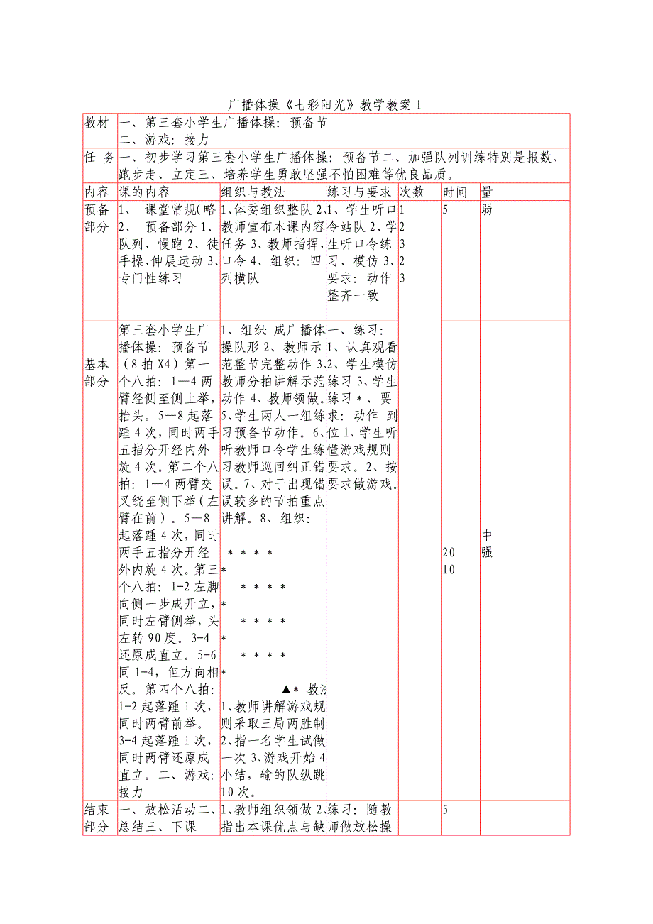 小学一年级体育表格教案11_第2页