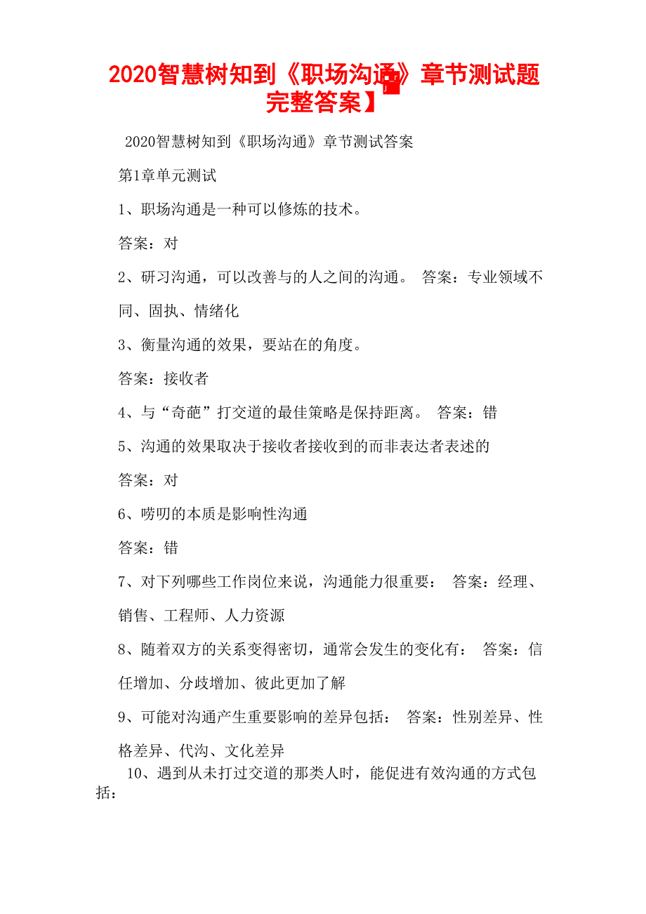 2020智慧树知到《职场沟通》章节测试题_第1页